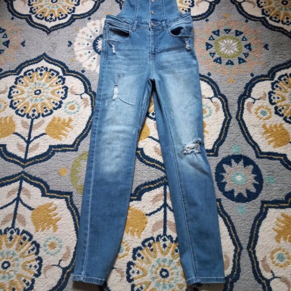 Celebrity Pink Overalls. Distressed Denim. Size Med. - Picture 2 of 5